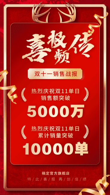 双十一红色喜报GIF动态海报预览效果