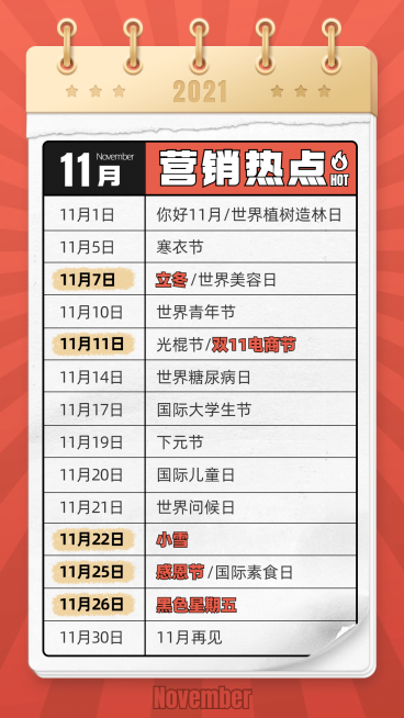 11月营销关键节点月历预览效果