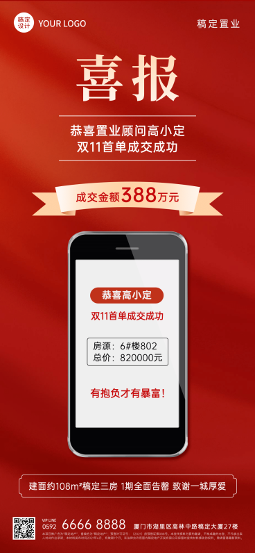房地产喜报喜庆商务感海报预览效果