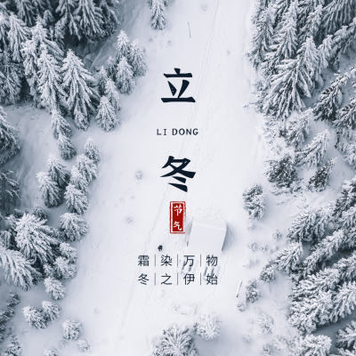 立冬节气雪林实景祝福方形海报