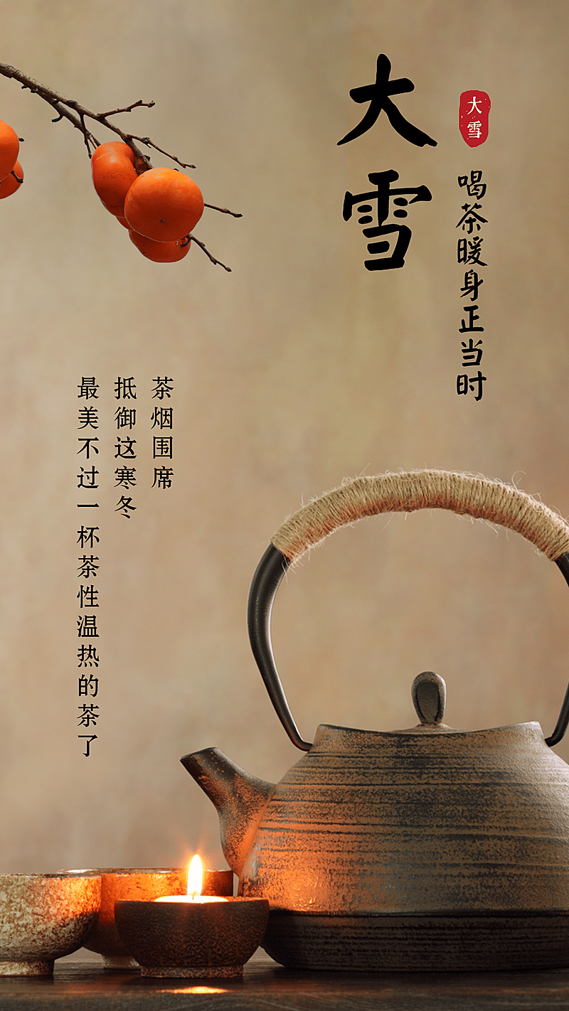 大雪节气朋友圈营销祝福手绘手机海报