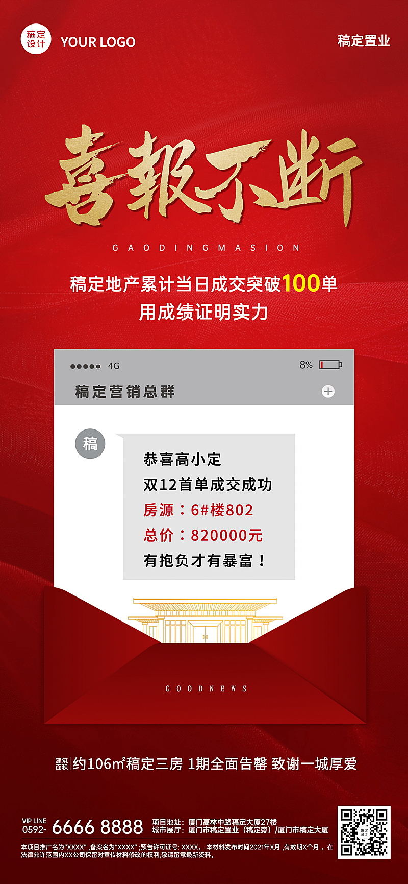 房地产双12卖房开单庆祝喜庆海报