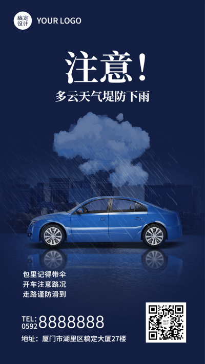 天气温馨提醒多云手机海报