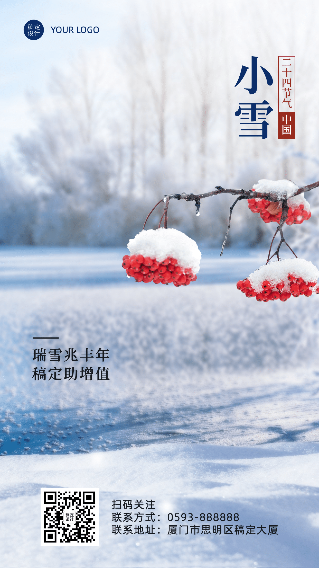 金融保险小雪节气祝福冬季实景海报