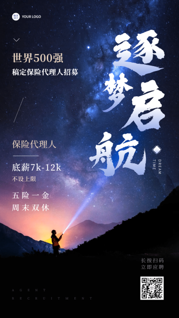 金融保险求职招聘酷炫竖版海报预览效果