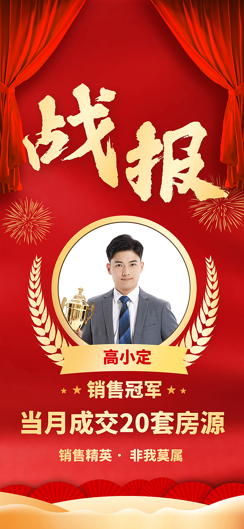 房地产中介表彰颁奖喜庆竖版喜报