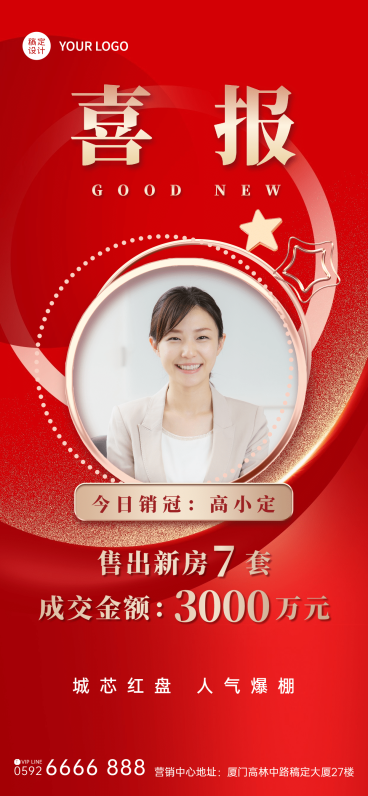 房地产中介表彰颁奖喜庆竖版喜报预览效果