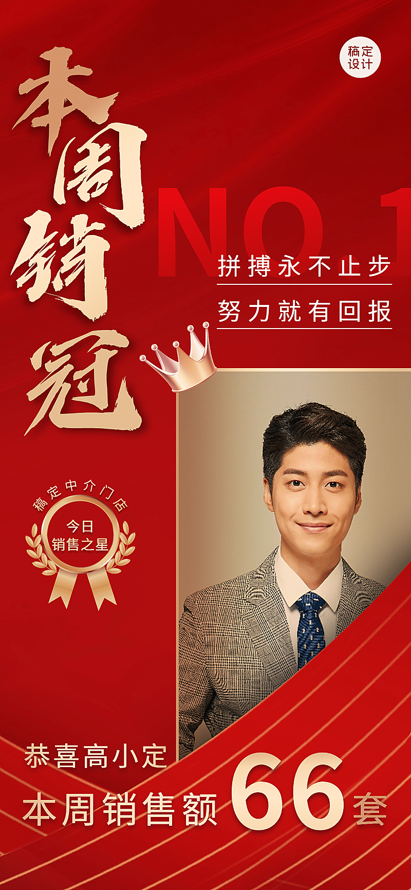 房地产中介表彰颁奖喜庆竖版喜报