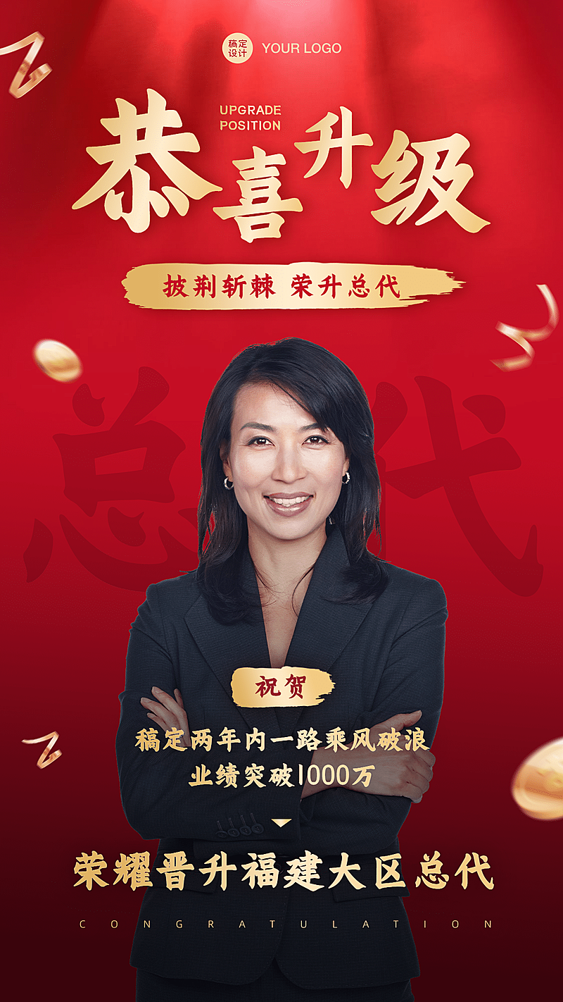 喜报业绩表彰代理升级红金喜庆贺信
