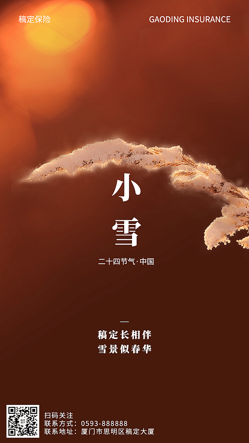 金融保险小雪节气祝福文艺海报