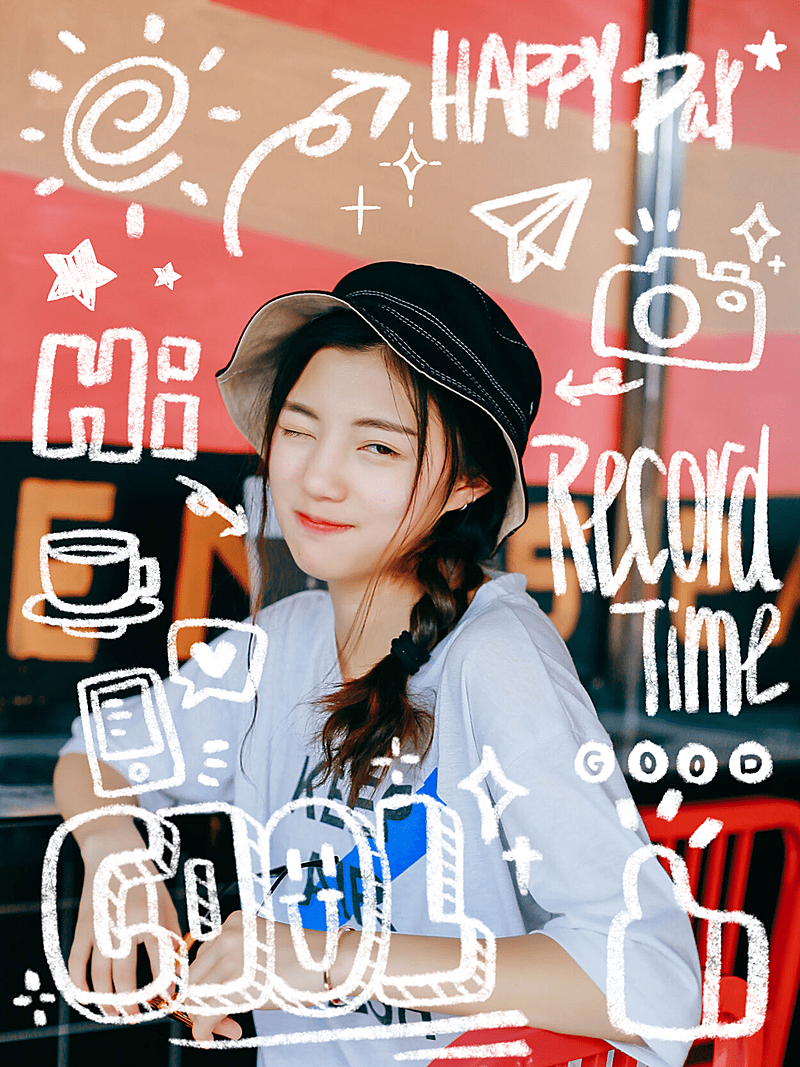 人物照片涂鸦晒照自拍模板