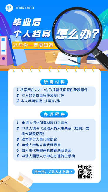 融媒体人社人才人事办事指南插画手机海报预览效果