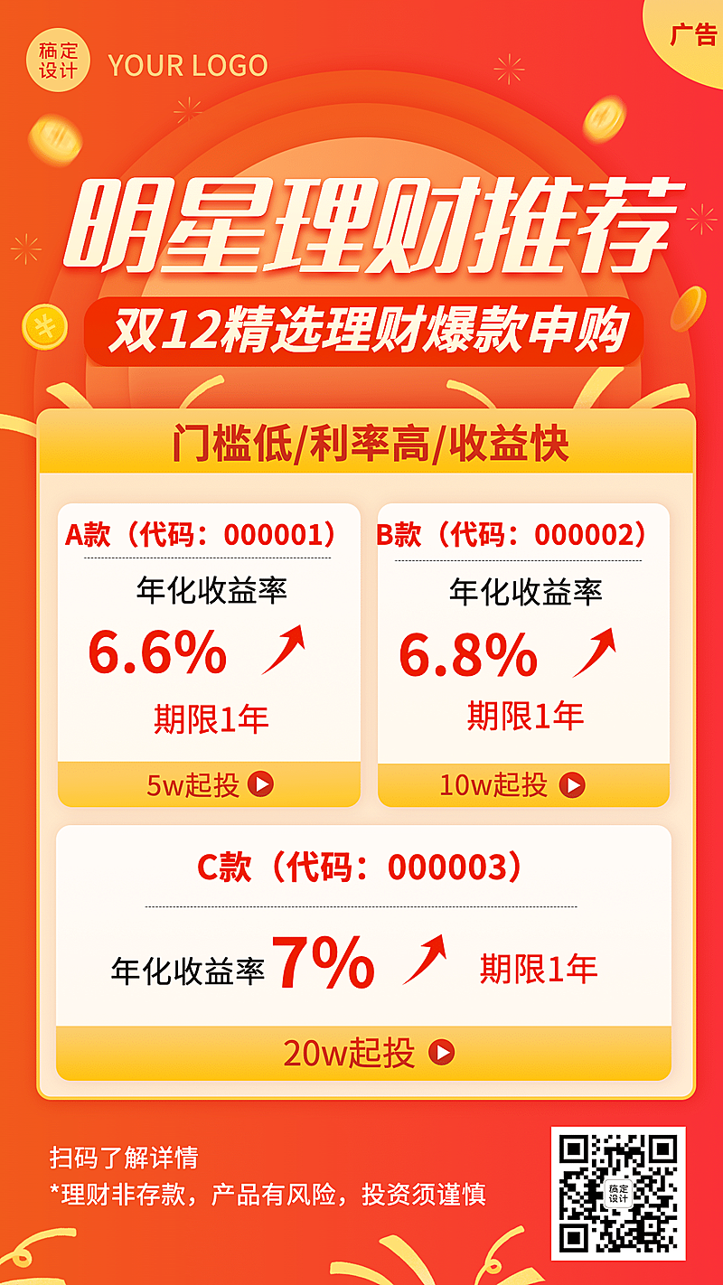 双十二金融保险营销商务海报