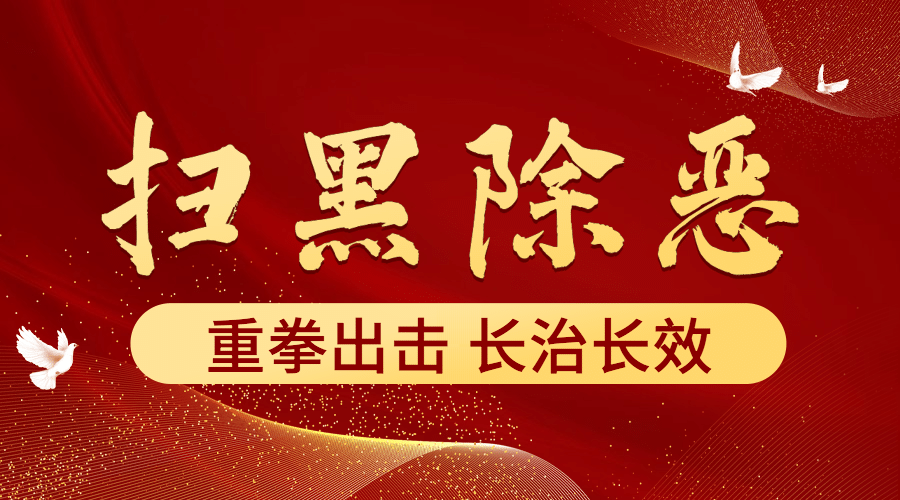 公安扫黑除恶专项行动政务红金横版海报banner预览效果