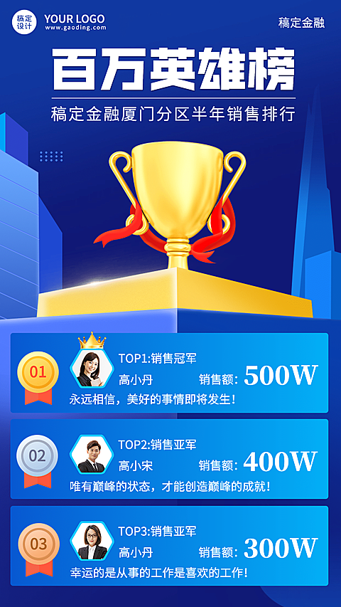 金融保险销售表彰排行榜奖杯海报