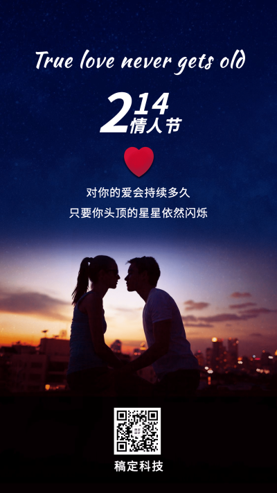 情人节情侣剪影节日祝福手机海报