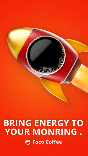 Red Background Creative Style Rocket Coffee Display Ecommerce Story预览效果