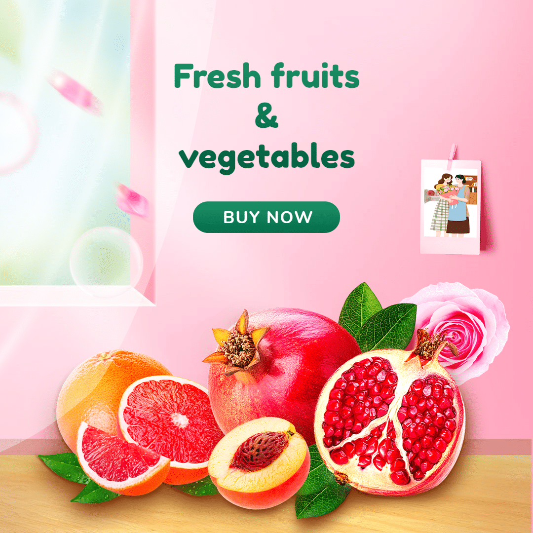 Pink Background Fresh Fruits And Vegetables Promotion Ecommerce Story