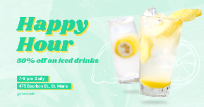 Green Rectangle Element Fresh Iced Drinks Discount Ecommerce Banner