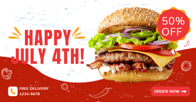 Red Circle Element Creative Independence Day Burger Promotion Ecommerce Banner