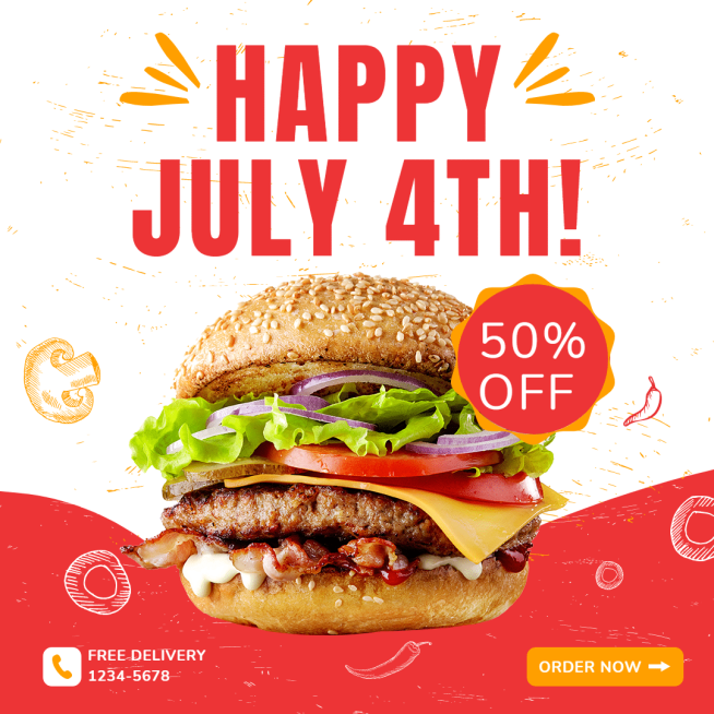 Red Color Text Creative Independence Day Burger Promotion Ecommerce Product Image预览效果