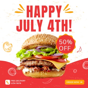 Red Color Text Creative Independence Day Burger Promotion Ecommerce Product Image