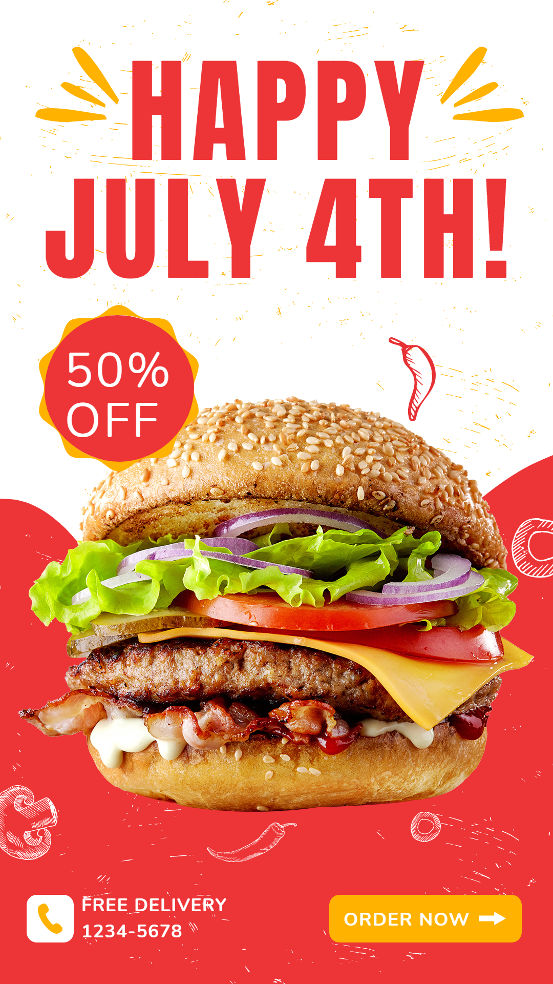 Red Color System Creative Independence Day Burger Promotion Ecommerce Story预览效果