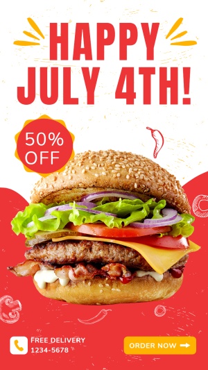 Red Color System Creative Independence Day Burger Promotion Ecommerce Story