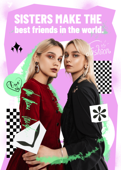 Fashionable Sisters Group Photos Friendship Text Card