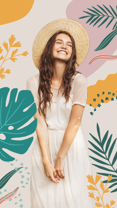 Literary Leaves Background Smile Girl Instagram Story