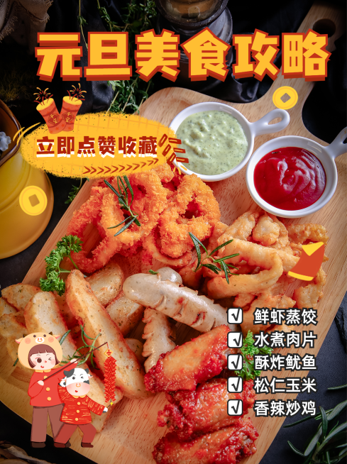 元旦餐饮美食攻略指南实景手机海报预览效果