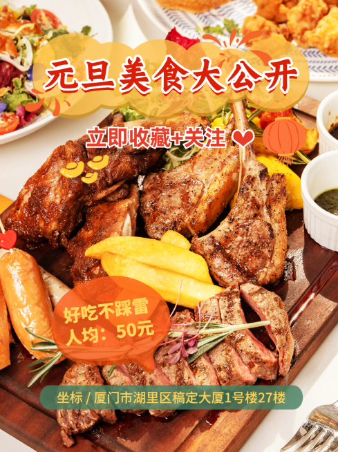 元旦餐饮美食攻略指南实景手机海报预览效果