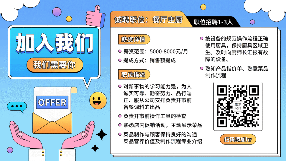 餐饮门店员工招聘信息公告卡通横屏动图预览效果