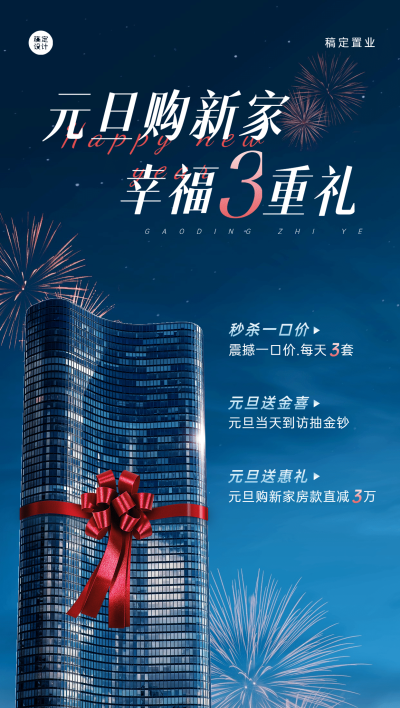 元旦房地产营销创意大厦海报