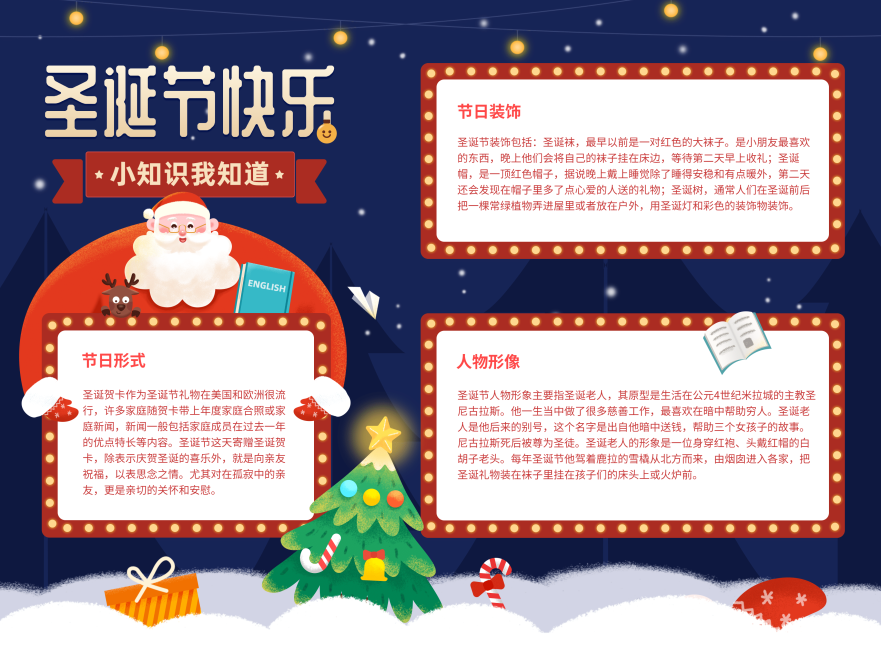 圣诞节知识科普卡通手绘手抄报预览效果