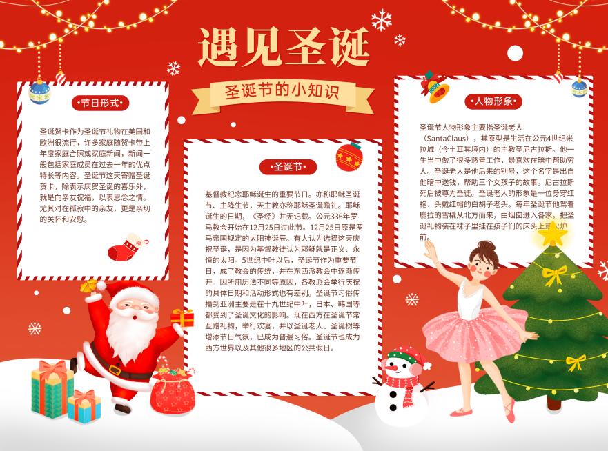 圣诞节知识科普卡通手绘手抄报预览效果