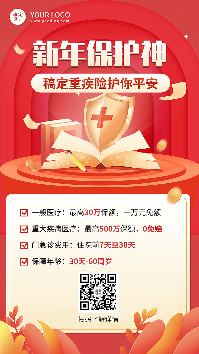 新年金融保险节日营销喜庆竖版海报