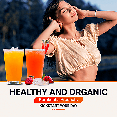 Orange Geometry Element Healthy and Organic Kombucha Products Ecommerce Product Image