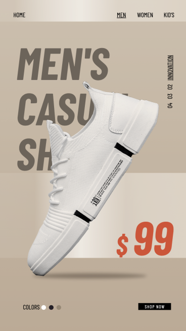 Simple Men's Casual Shoes Display Ecommerce Story预览效果