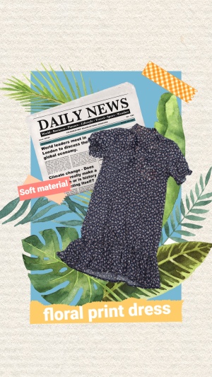 Newspaper Green Leaves Background Dress Photo Clothing Bags Promotion Fashion Simple Style Poster Ecommerce Story