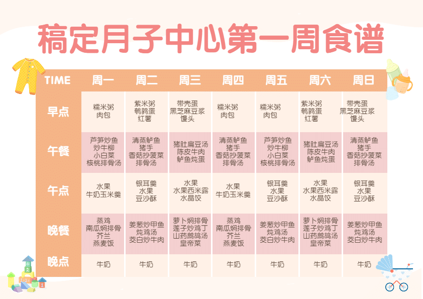 月子中心母婴亲子养生菜谱预览效果
