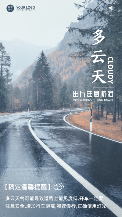 天气温馨提醒多云手机海报