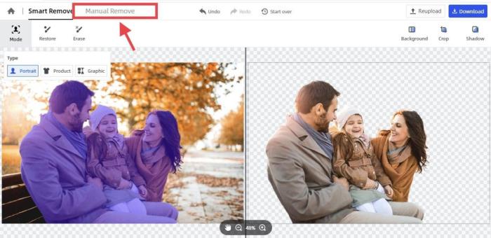 use the manual mode to make image transparent