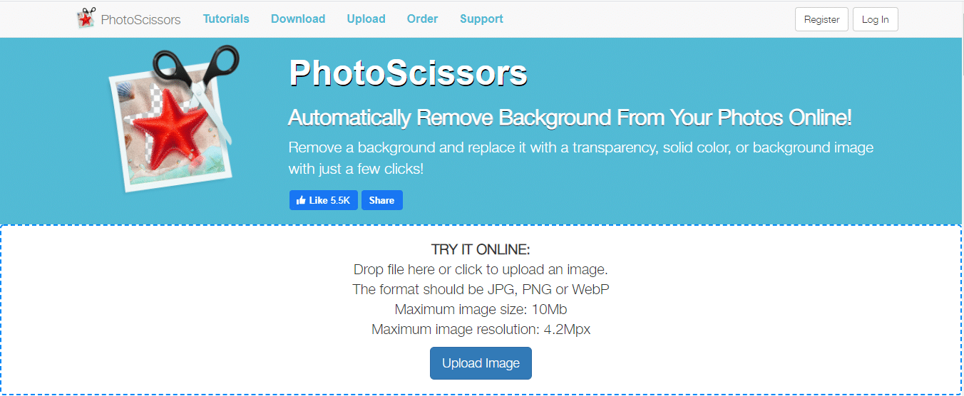 click the upload button in photoscissor
