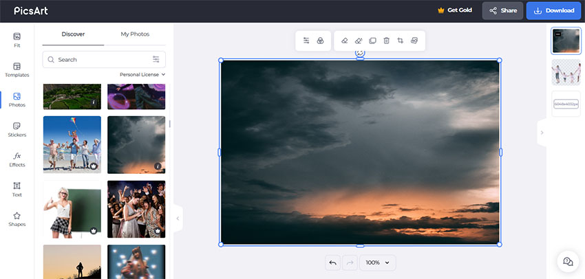 click the photos tab in the left menu bar