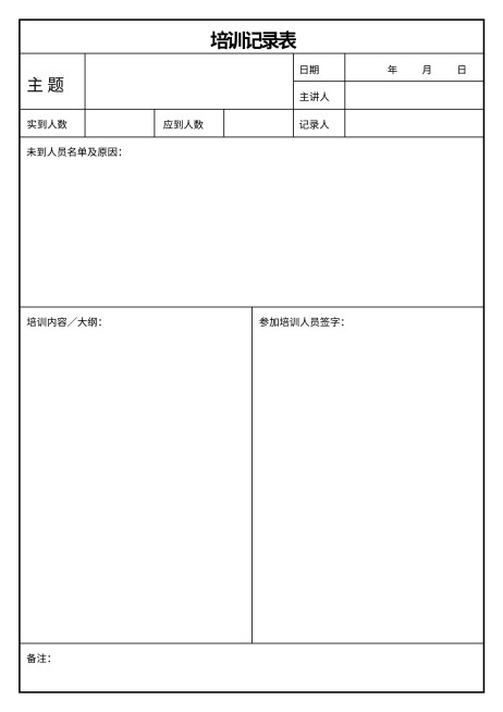 培训记录表预览效果