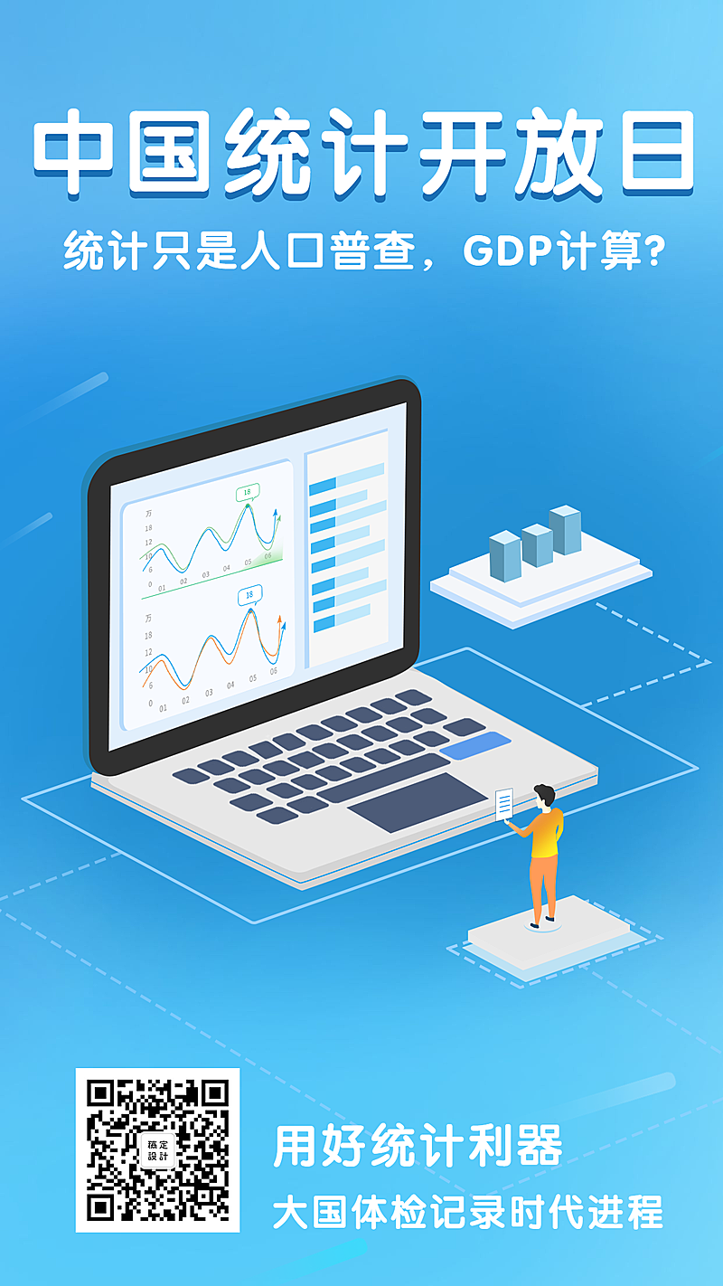 中国统计开放日宣传2.5D插画手机海报