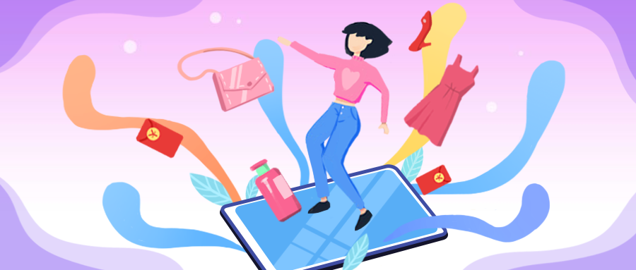 购物促销扁平纯插画公众号首图预览效果