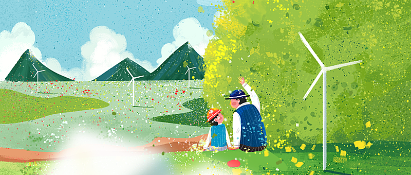 春天父女旅行插画公众号首图