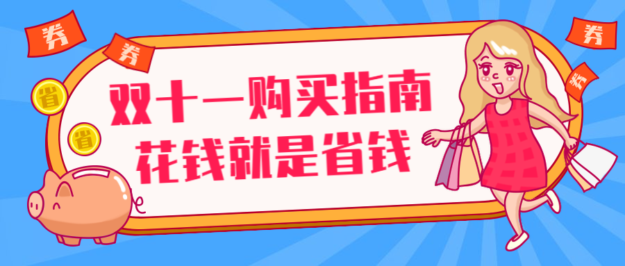 双十一购物促销攻略手绘卡通公众号首图预览效果